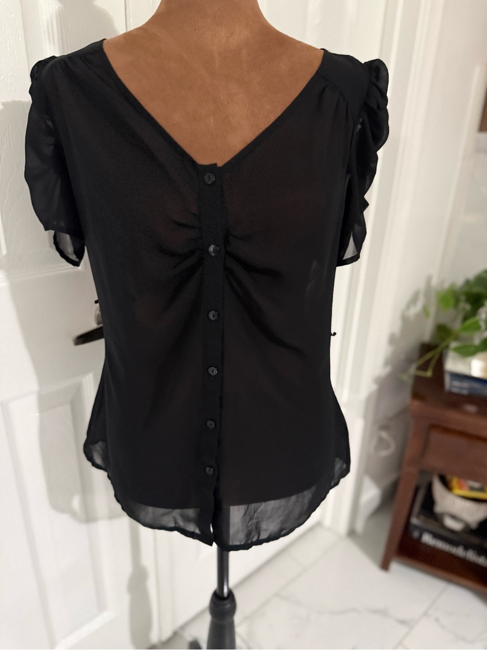 Worthington Black Button-Back V-Neck Blouse